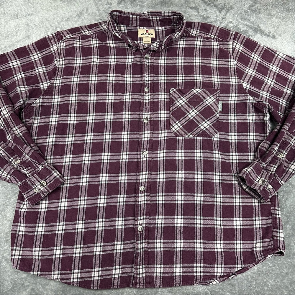 Woolrich Flannel Shirt Men’s XXL Maroon Button Down Outdoor Plaid Long Sleeve